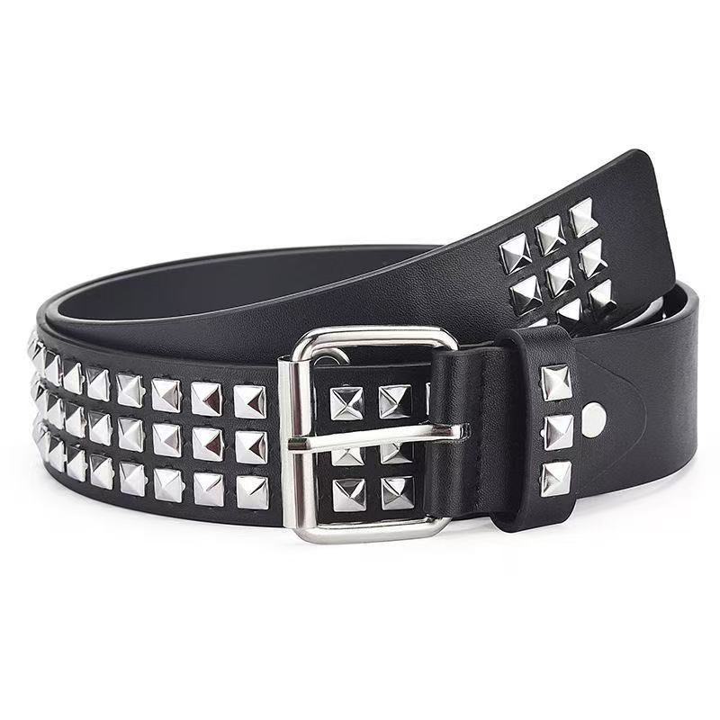 Stainless Steel Rivet Three-Row Buckle Hip-Hop Punk Style Men's and Women's Belt, Cool Biker Style