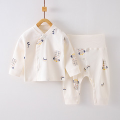 Autumn new children's underwear set pure cotton side-buttoned baby autumn clothes long trousers men's high waist belly protection women's bottoming pajamas