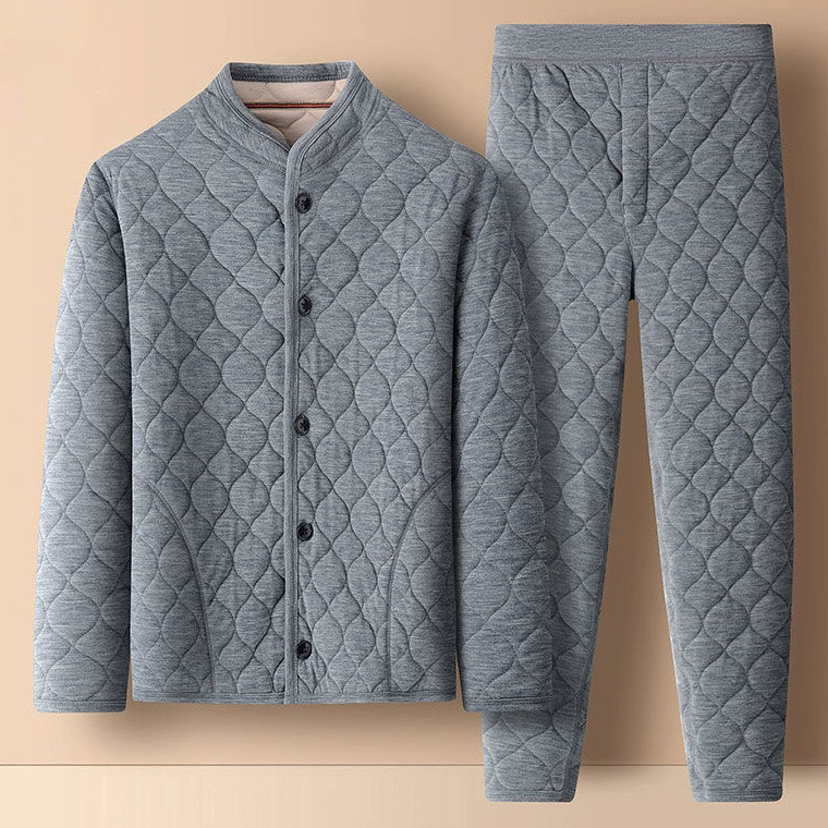 [Коралловый бархат трехслойный хлопок] Осенний и зимний мужской и женский набор домашней одежды среднего и пожилого возраста теплая пижама толстая