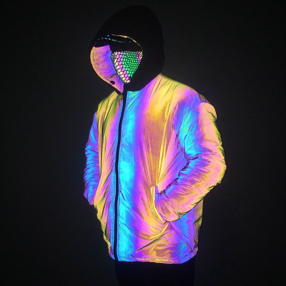 Pánské oblečení, funkční styl, oboustranné nošení z jehněčí kůže, barevná reflexní bunda pro muže a ženy, zesílený kabát velké velikosti_voghion.com