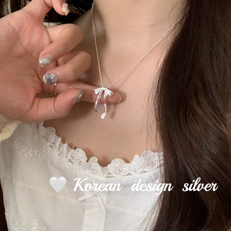 韓國東大門ins風小眾鎖骨鏈 S925純銀飄逸氣質蝴蝶結項鍊高級感女