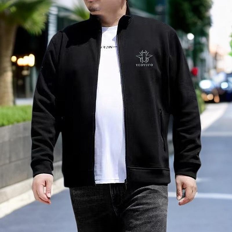 Fat Man with Big Belly 200-300 Jacket Fat Man Plus Size Men's Plus Size Stand Collar Black Jacket Loose
