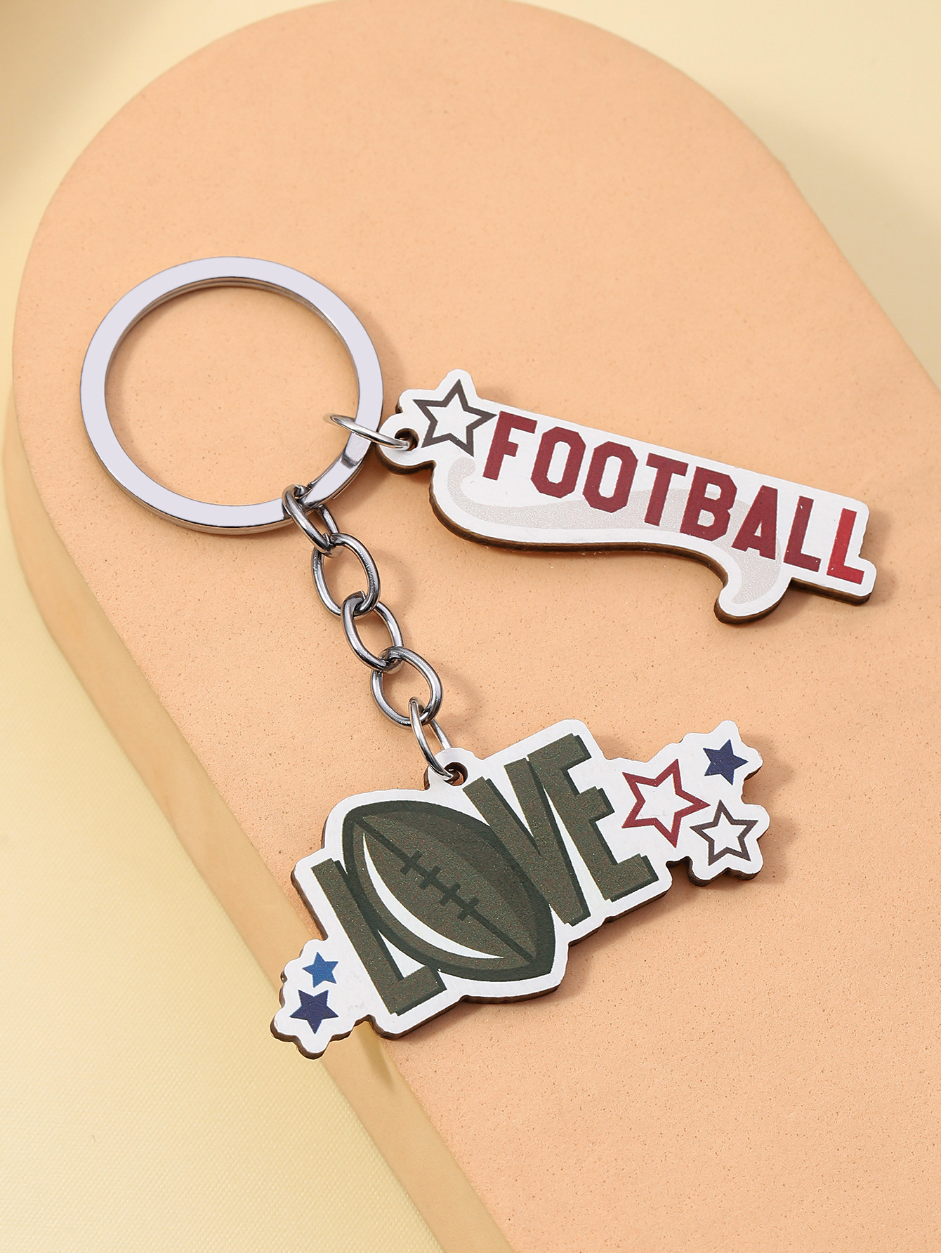 12g Weight Keychain Classification Daily Occasion Wood Material Letter, Ball Pattern Unisex Gender Sports Style Sports Letter Ball Wood Unisex Keychain 4