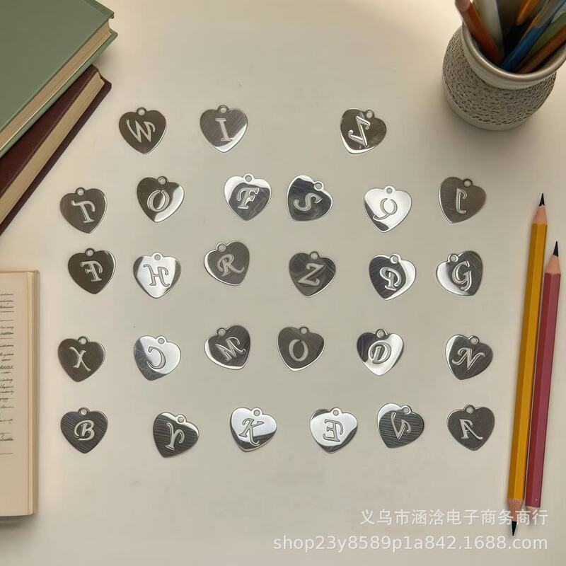 Mirror Stainless Steel 26 English Letters Cut Out Peach Heart Heart Jewelry Accessories Cross-Border Heart-Shaped Pendant Pendant