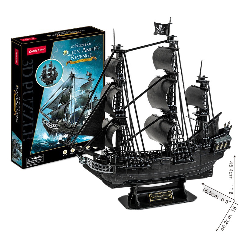 Maqueta de barco pirata del Caribe, Queen Anne's Revenge, Black Pearl, ensamblada en 3D, de LeCube