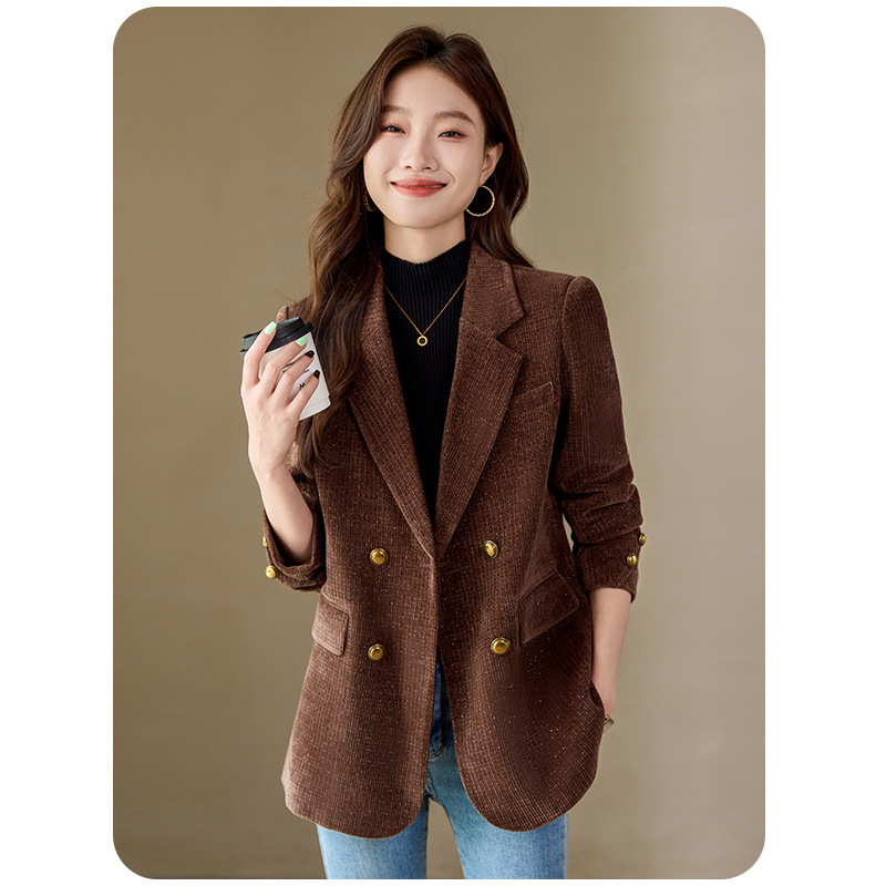 红色小香风西装外套女春秋夹棉厚款小个子气质休闲金丝绒西服上衣|undefined