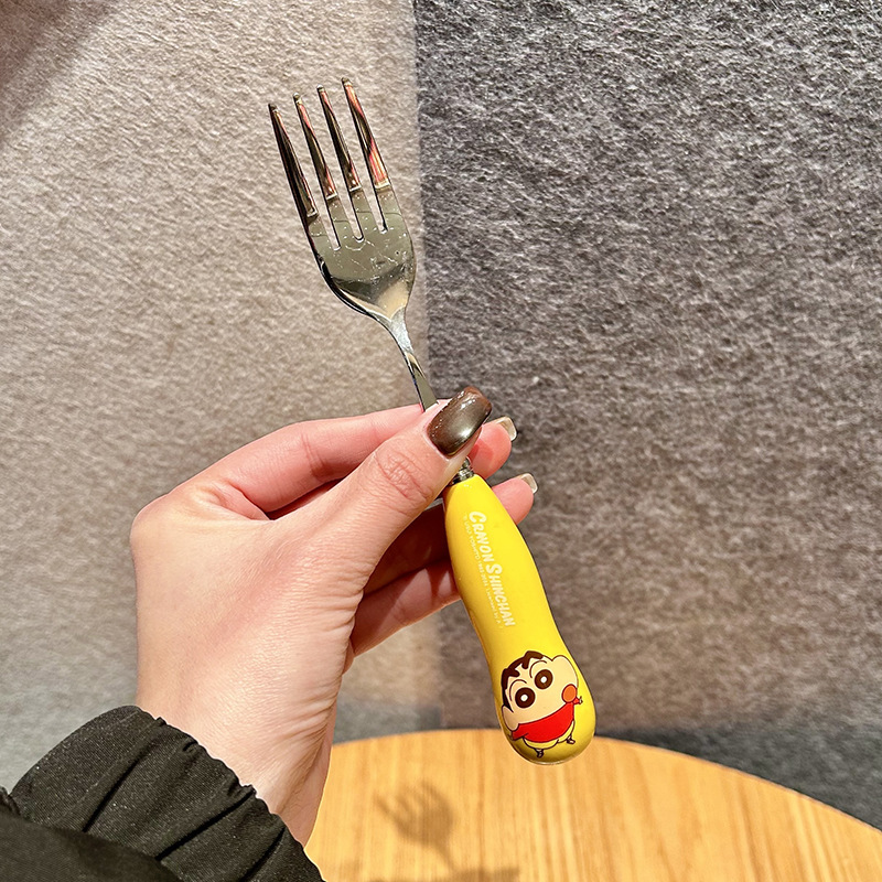 本物のクレヨンしんちゃん子供用セラミック 304 スプーン箸家庭用ライススプーンステンレス鋼学生ポータブルカトラリーボックス|undefined