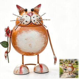 Whimsical Metal Cat Garden Statue with Flower�������_�Ľ���