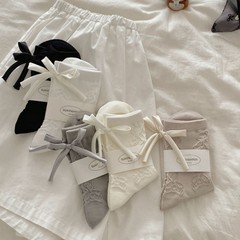 韓系襪子女春夏中筒襪蝴蝶結無骨襪miu系立體浮雕小熊純棉堆堆襪