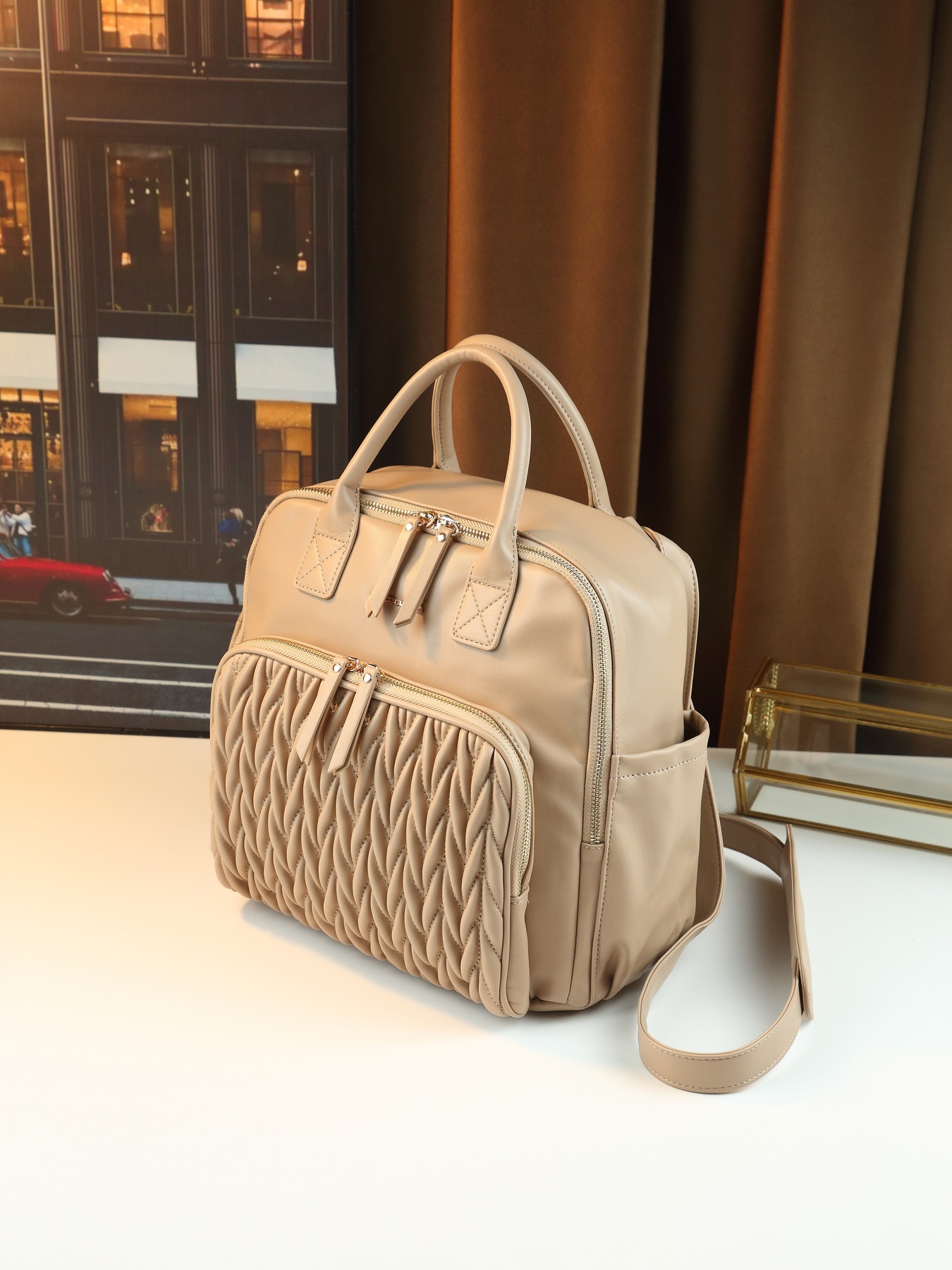 Retro-Rucksack im einfarbigen, gewebten Design – vielseitige, lässige Reise- und Wickeltasche für Damen_voghion.com