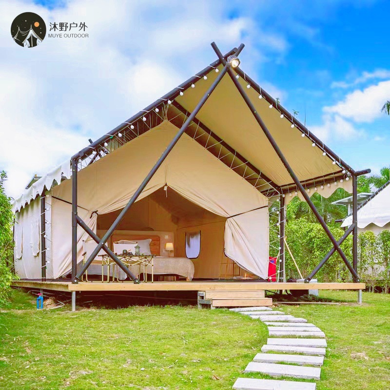 Muye al aire libre madera maciza campamento tiendas de camping en forma de herringe hotel playa de campo alojamiento nómada tienda de techo
