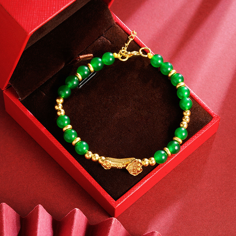 Vietnam oro de arena retro imitación pulsera de jade con cuentas Ruyi no se desvanece durante mucho tiempo estilo chino lujo joyería Yiwu al por mayor