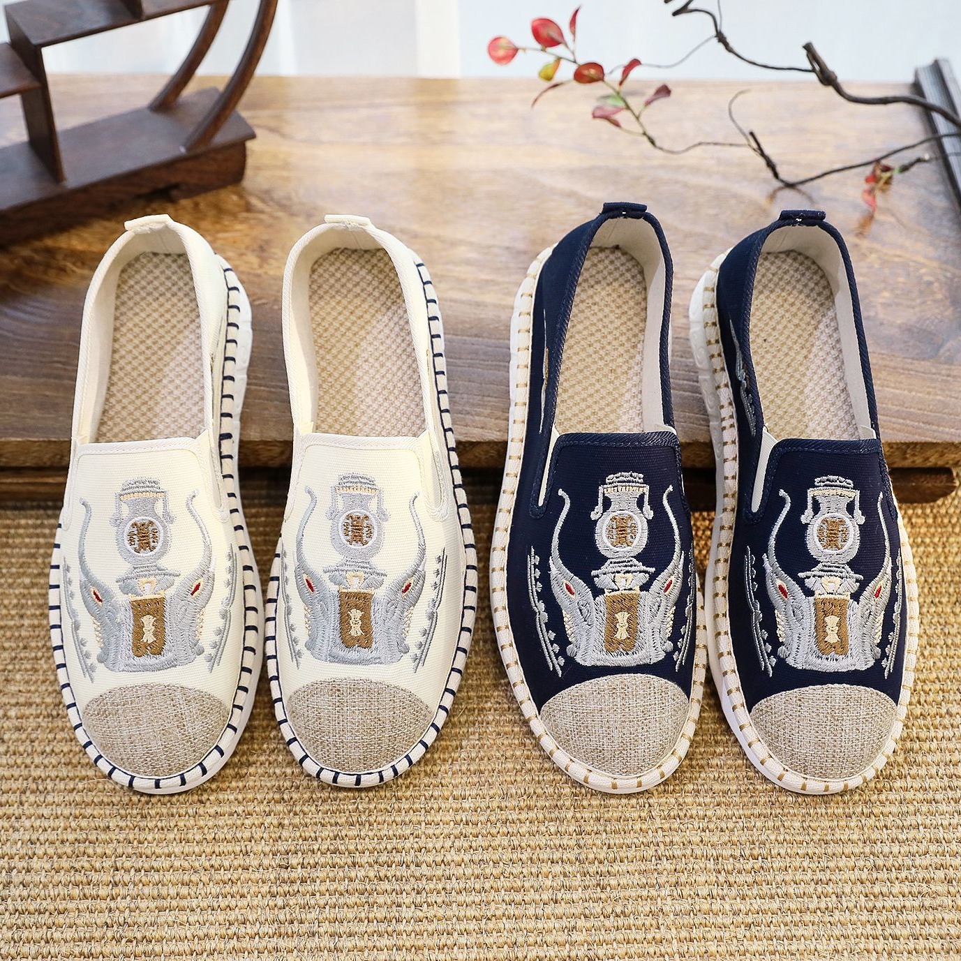 男士一脚蹬包麻头树脂软底春夏秋大象男士绣花鞋