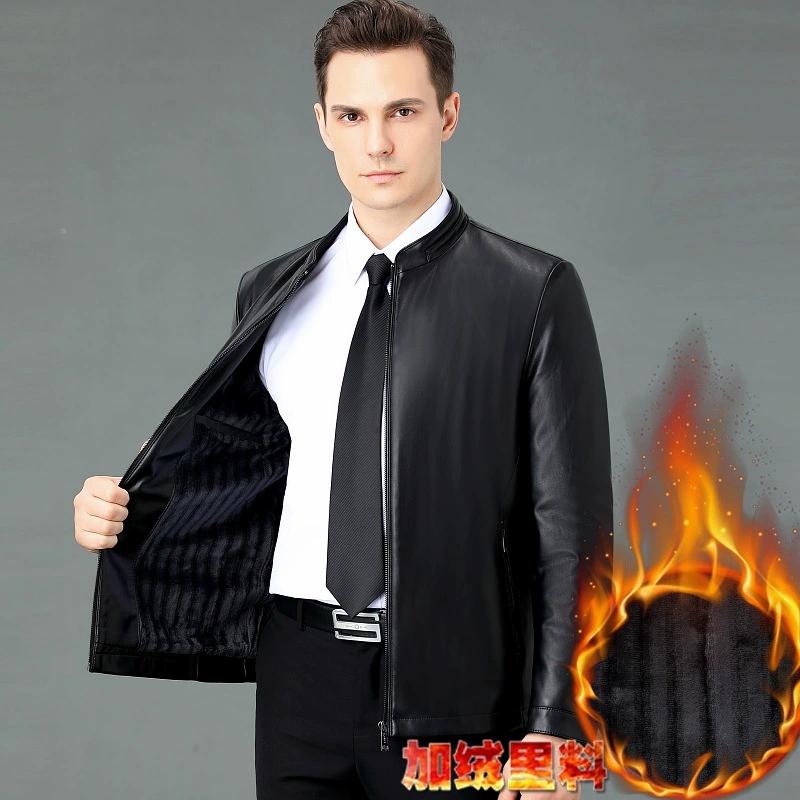 Мужское пальто из натуральной кожи Haining, мужская кожаная куртка с лацканами, свободное деловое повседневное Мужское пальто, одежда для папы из овчины