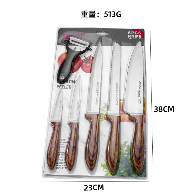 Juego de 6 piezas de cuchillo de absorción de tarjetas de grano de madera