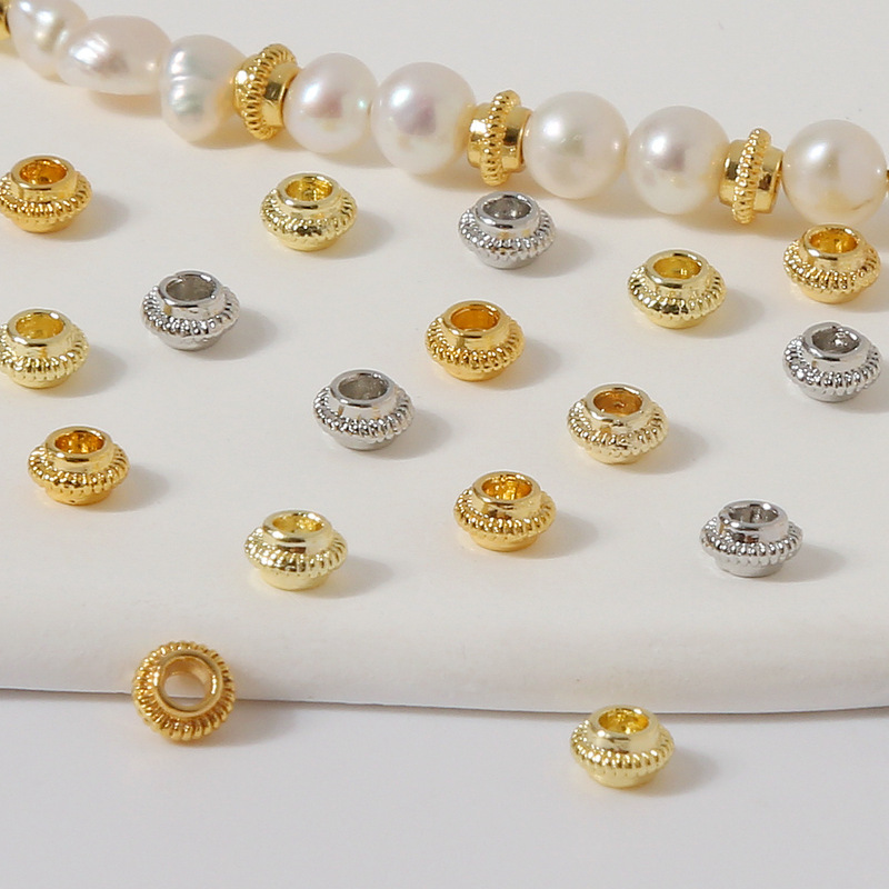 DIY accessories wholesale 14K gold color retention large hole small flying saucer thread flat beads lantern beads hot wheels beaded