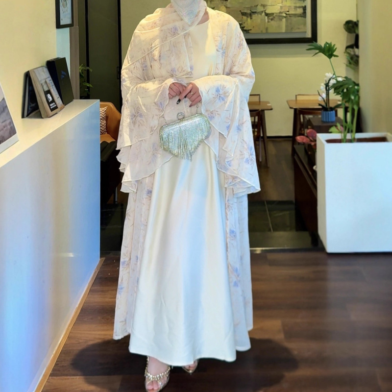 2025 New Women's Floral Chiffon Loose Three-Piece Robe Set Party Long Dress