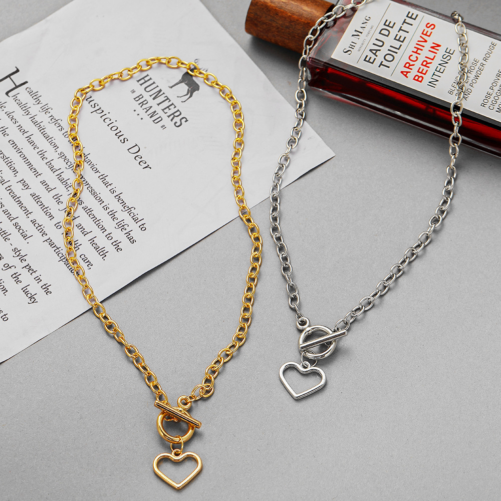 new heart pendent OT buckle alloy thick clavicle chain