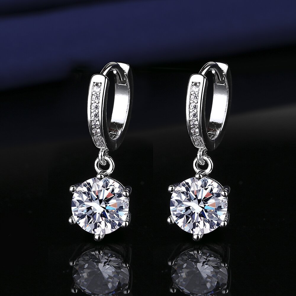 라이브 판매 패션 술 모방 Moissanite 6 발톱 2 캐럿 귀걸이 여성의 우아한 간단한 귀 버클 귀걸이 귀걸이