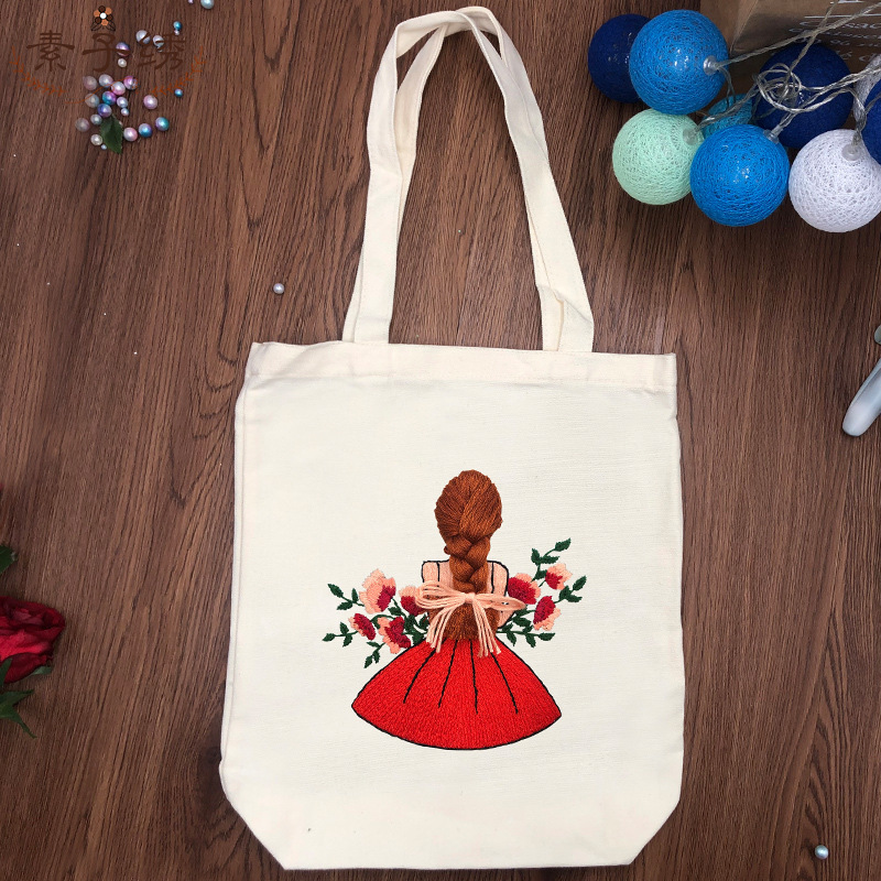 Original-bordado bolsa de lona DIY material bolsa estudiante bolsa de tela hombro hecho a mano principiante material bolsa kit Su bordado