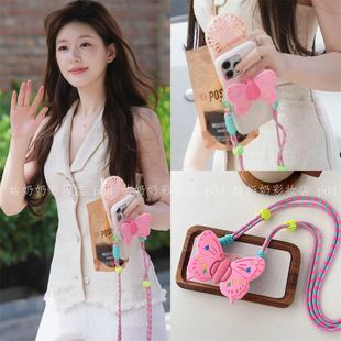 Zhao Lusi Xu Yan with pink butterfly mobile phone lanyard girl fashion mobile phone chain pendant new mobile phone bracket