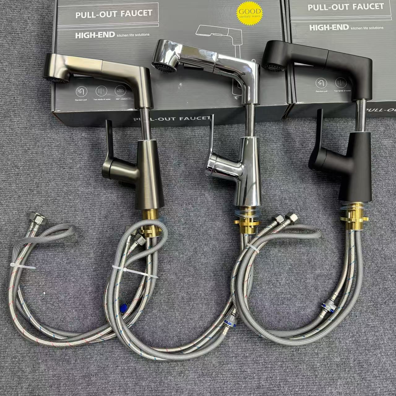 All-Copper Adjustable Pull-Out Bathroom Sink Faucet with High-Density Copper Material for Hot and Cold Water