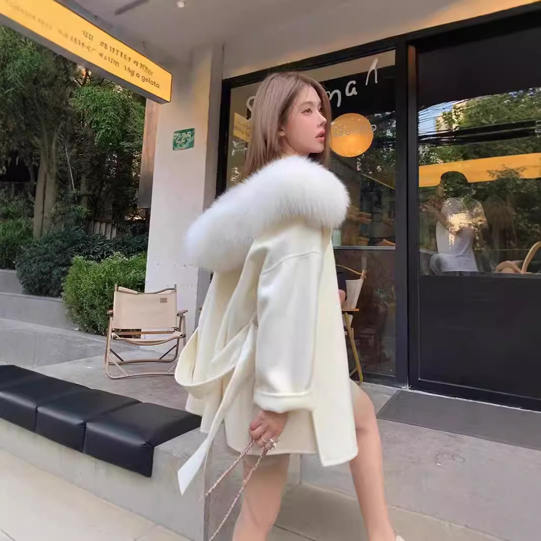 Trench coat, winter double-sided cashmere woolen coat with hood, for teenagers, high-quality style