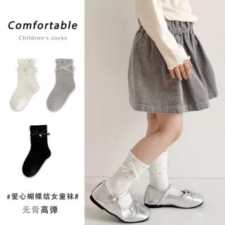 女童袜子夏季薄款网眼儿童中筒袜韩系ins波点女孩宝宝花边公主袜