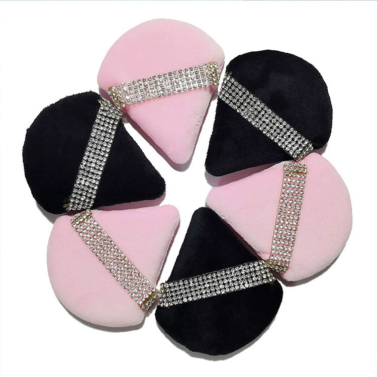 Triangular makeup sponge, crystal rhinestone strap, for loose powder (multi colors)