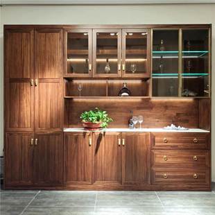 Take on the Entire Case of New Chinese-Style Whole-House Living Room Wine Cabinet, Ebony Wood Villa, Mansion, Wall-To-Ceiling Door-To-Door Measurement