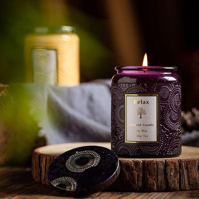 Neutral Embossed Glass Candle Holders Romantic Scented Soy Wax Candles Gift Wrap Festive Holiday Gift