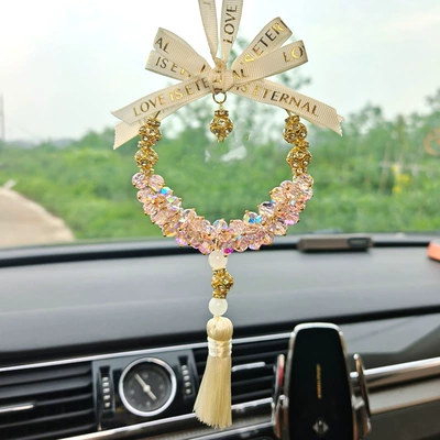 Popular Style for Girls, Car hanging - pink-crystal-white-bow-foreign-trade-crystal-letter-style