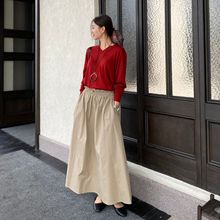 7234素予大摆围木耳边抽绳高腰半裙宽松显瘦学生休闲度假百搭长裙