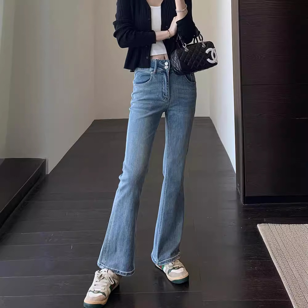 The Spring Is Not Late ◆ Word-Of-Mouth God Pants, Leg-Lengthening, High-Waisted, Two-Button Slimming Look, Loose Boot-Cut Pants, Women's Jeans, New Style