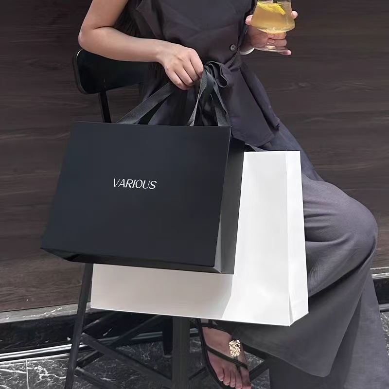 Bolsa de papel sin cintura, bolsas de regalo, logotipo imprimible para embalaje de centro comercial de alta calidad