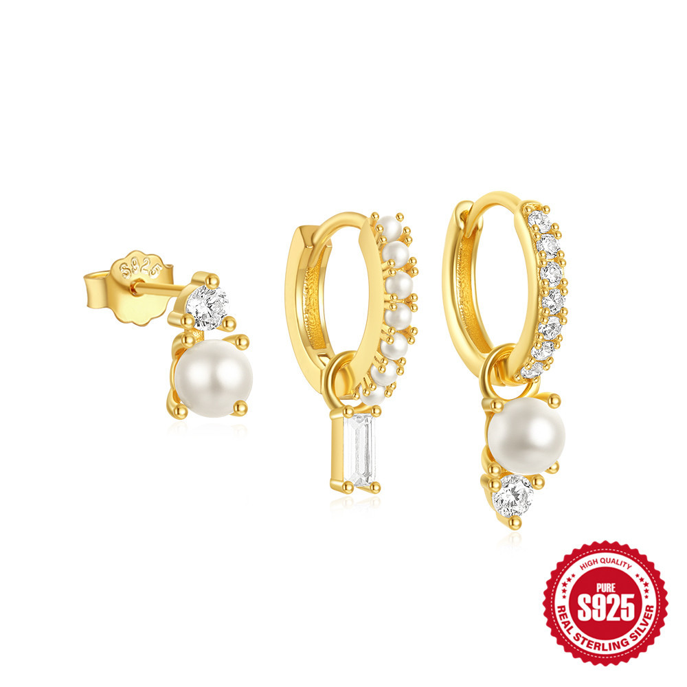 Uso diario europeo y americano s925 plata de ley simple y versátil colgante octogonal geométrico traje de aretes