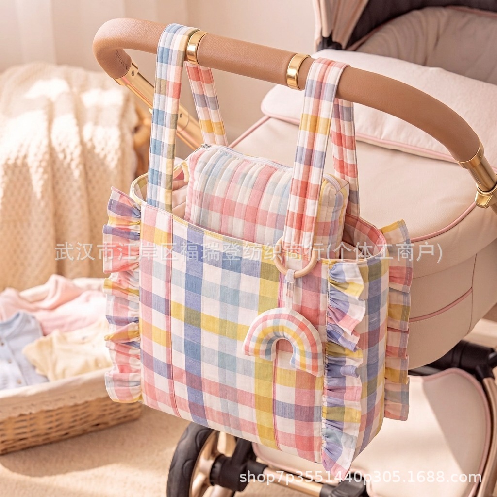 Cross-border Diaper bag, ruffled mommy bag, multifunctional stroller storage hanging bag, portable mother and baby handbag