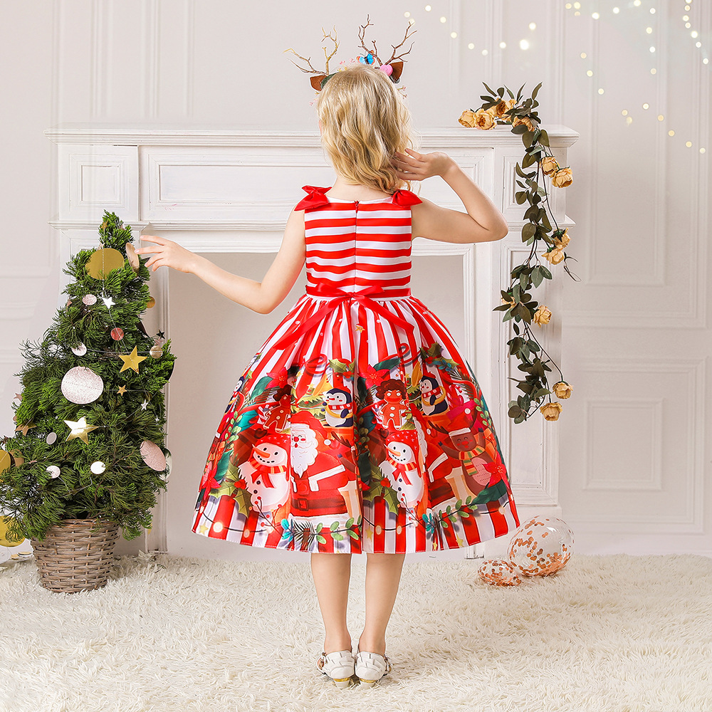 Christmas Fashion Cartoon Color Block Printing Cotton Blend Polyester Girls Dresses display picture 3