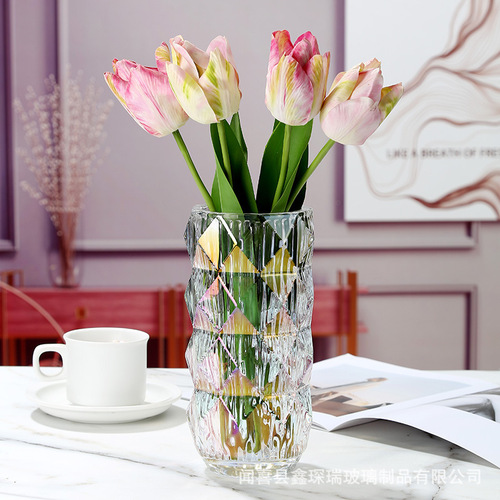 European-inspired Instagram-style creative home decoration vase, living room ornament crystal brilliant cylindrical glass vase wholesale