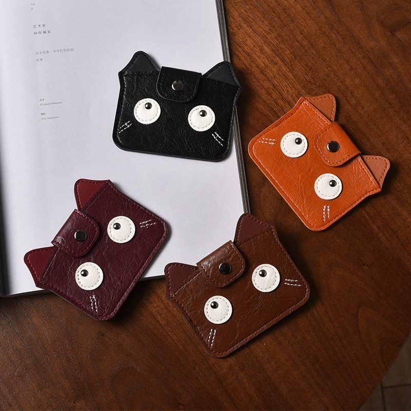 New Textured Retro Cartoon Cat Card Holder, Compact, Light and Large Capacity, Real Soft Leather Card Holder, Bank Card Coin Purse