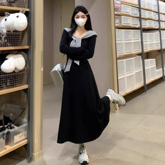 法式长袖连衣裙女装秋季2025新款收腰显瘦A字长裙赫本风气质裙子