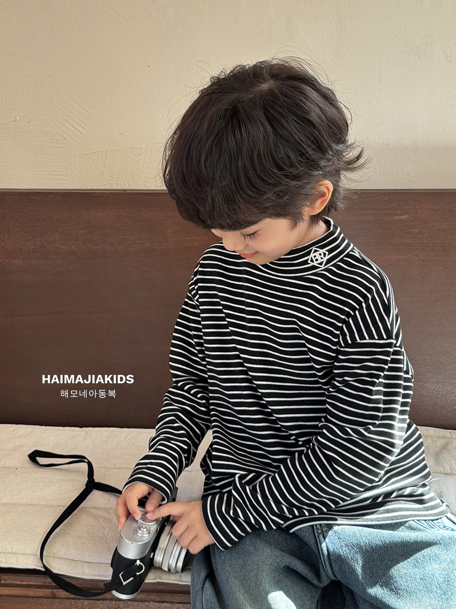 【2 Pieces 10% off , 3 Pieces 20% off 】New Boys' Striped Thermal Base Layer Long-Sleeve T-Shirt Children's Clothing