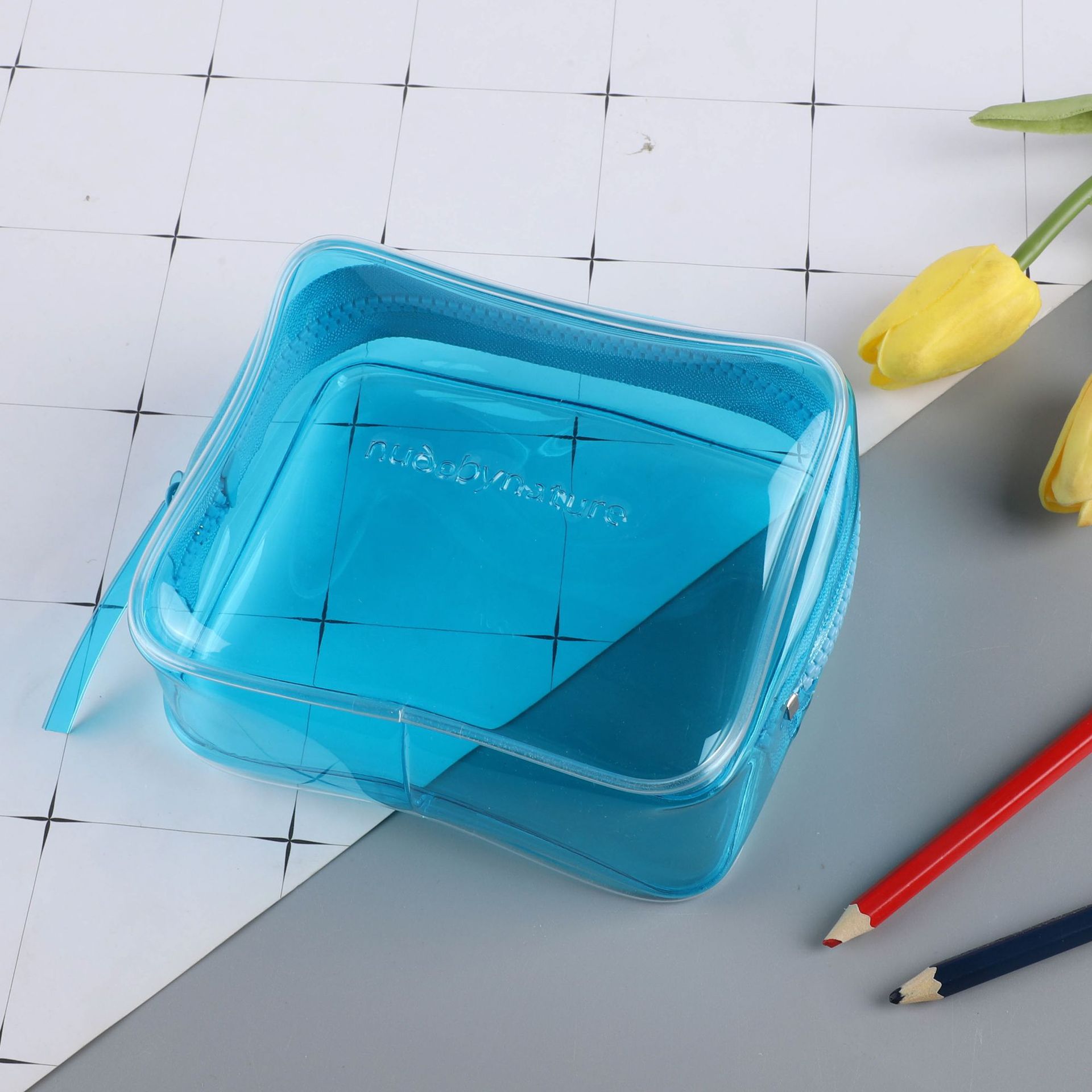 Bolsa de maquillaje de tracción de hueso de PVC transparente impermeable portátil viaje multifuncional lavado almacenamiento plástico embalaje con cremallera