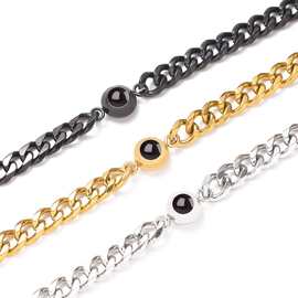 古巴链欧美跨境情侣投影手链定 制彩照片钛钢嘻哈手饰情人节礼物