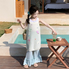 2026夏季新款女童洋气镂空针织背心裙+吊带背心+轻薄喇叭裤三件套