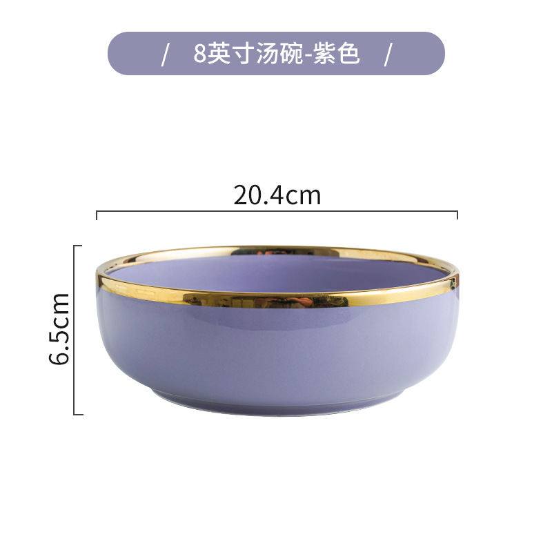 Luz nórdica estilo de lujo tazón plato traje hogar creativo neto rojo borde dorado vajilla de cerámica tazón plato de combinación plato sopa tazón