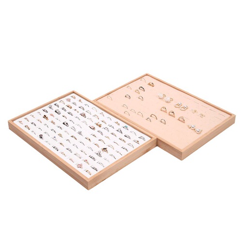 Bamboo Wood Velvet Cloth Hundred-Ring Display Tray Earring Pair Ring Hoop Storage Organizer Box Jewelry and Accessories Live Streaming Tray