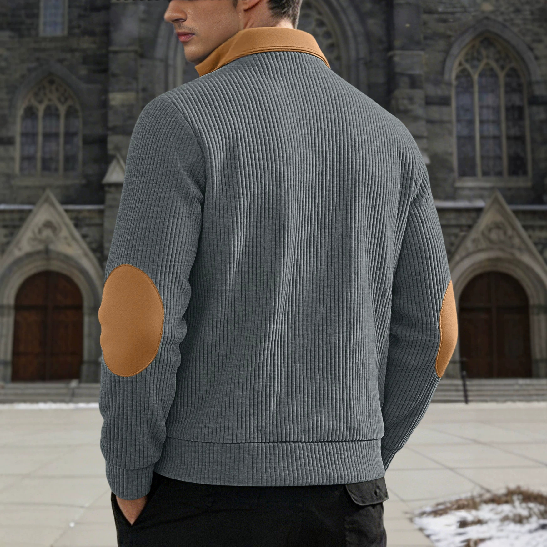 Transfronterizo Europa y América Amazon otoño y invierno explotador hombre cuello medio cremallera moda de terciopelo de color combinado camisa Henry suéter hombre