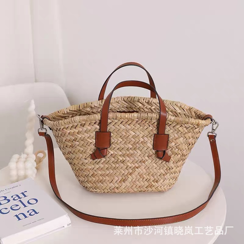 Single Shoulder Straw Woven Bag, Vacation Style Beach Bag, Natural Straw Women's Bag, Simple Baguette Bag, Versatile Design - Thumbnail 2