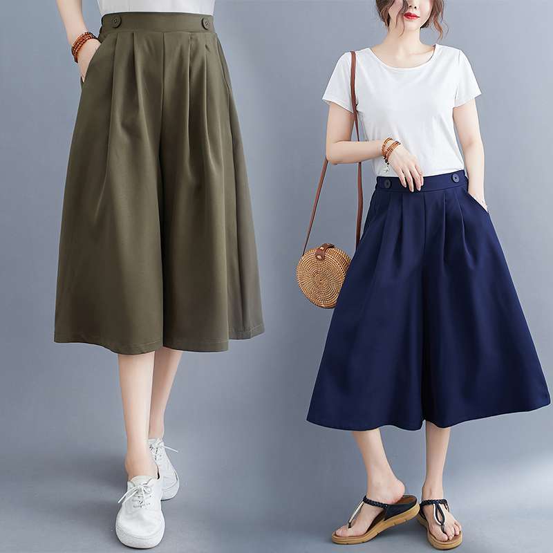 Real shot 2024 Summer new loose cropped wide leg pants